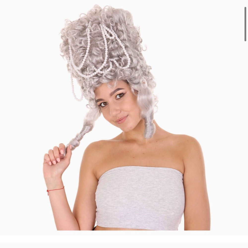 Gray Marie Antoinette rococo wig with pearl embellishment